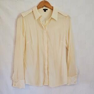 ANN TAYLOR Blouse Womens 12 Silk Stretch Cream French Cuffs Elegant‎ Classic